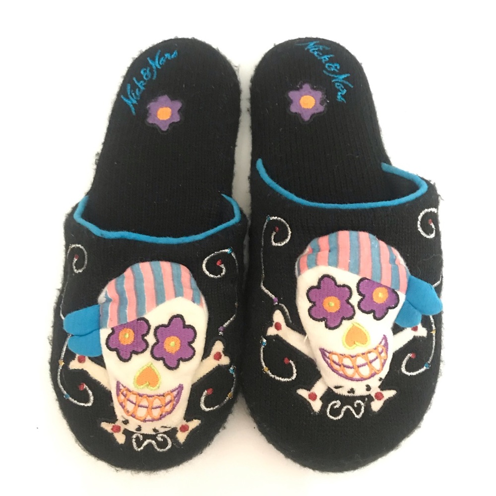Nick & Nora Sugar Skull Pirate Slippers